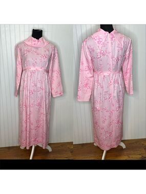 Pink Floral Long Sleeve Dress Vintage Homemade Size 6/8